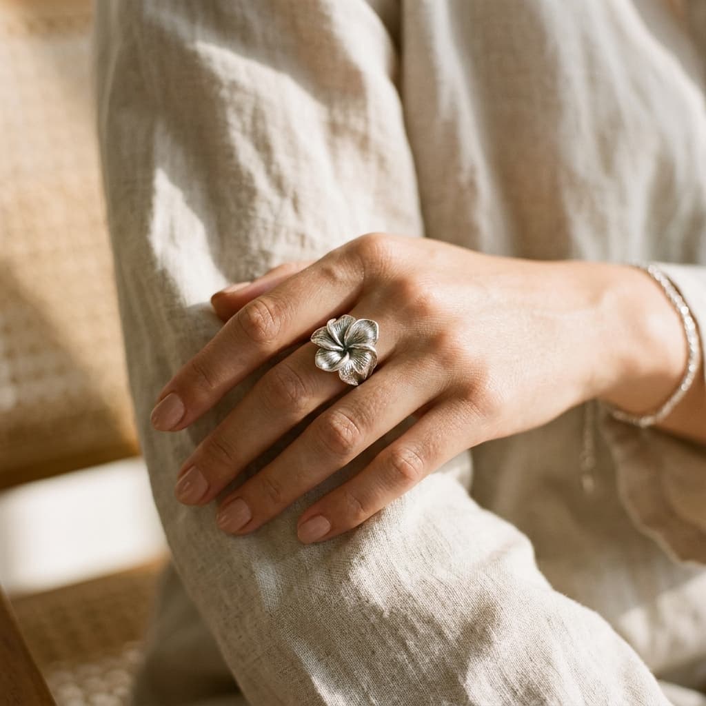Champa Petal Ring worn on hand